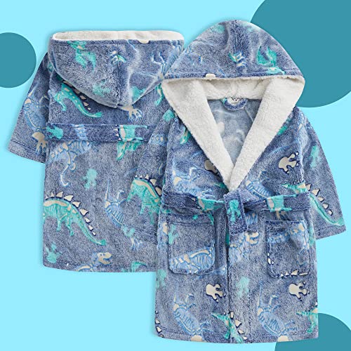 Metzuyan WS-AW21 Kids Infant Boys Dragon Glow In the Dark Dino Fluffy Snuggle Fleece Hooded Dressing Gown 4-5 Years