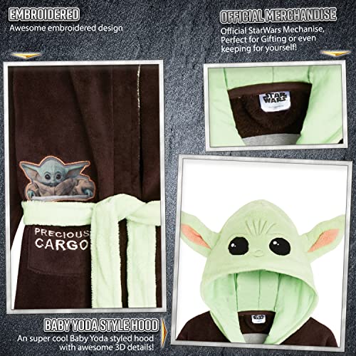 Star Wars Baby Yoda Kids Dressing Gown, The Mandalorian The Child Boys Robes (Brown/Green, 11-12 Years)