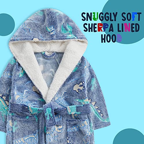Metzuyan WS-AW21 Kids Infant Boys Dragon Glow In the Dark Dino Fluffy Snuggle Fleece Hooded Dressing Gown 4-5 Years