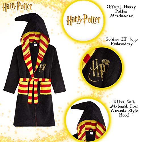 Harry Potter Kids Dressing Gown, Gryffindor Soft Fleece Robe for Boys Or Girls (Black, 11-12 Years)