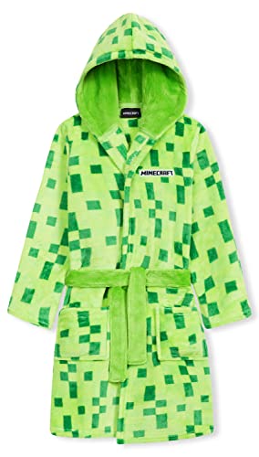 Minecraft Dressing Gown for Boys, Fluffy Fleece Bathrobe Kids Teens (Green, 7-8 Years)
