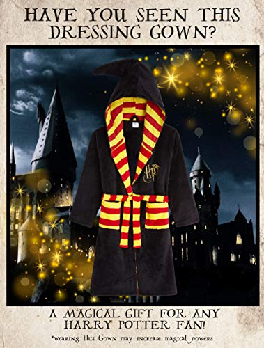 Harry Potter Kids Dressing Gown, Gryffindor Soft Fleece Robe for Boys Or Girls (Black, 11-12 Years)