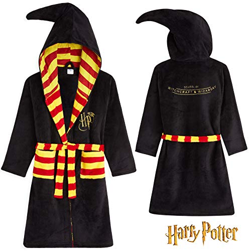 Harry Potter Kids Dressing Gown, Gryffindor Soft Fleece Robe for Boys Or Girls (Black, 11-12 Years)