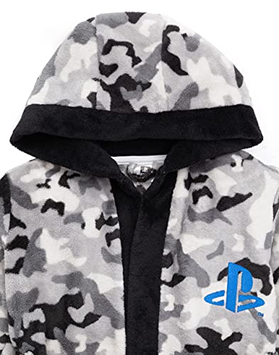 PlayStation Dressing Gown For Boys & Girls | Kids Camo Monochrome Game Controller Pocket Bathrobe | Childrens Soft Fluffy Nightwear Robe 13-14 Years