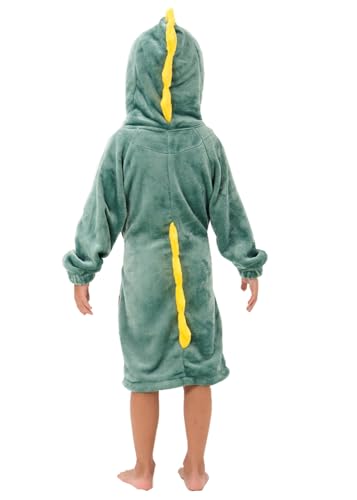 YLLSOPHAN Boys Girls Animal Pattern Cow Dinosaur Crocodile Frog Koala Hooded Dressing Gown Nightwear Bathrobe Robe Extra Thickness Fleece (as8, age, 5_years, 6_years, regular, New Dinosaur)