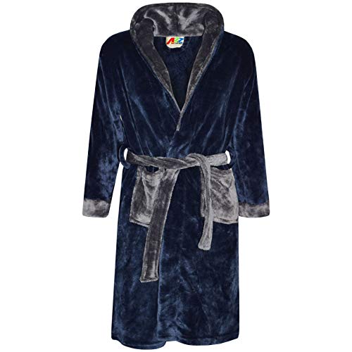 A2Z 4 Kids Dressing Gown Super Soft Flannel Fleece Fluffy Bathrobe - Bathrobe 122 Navy 11-12