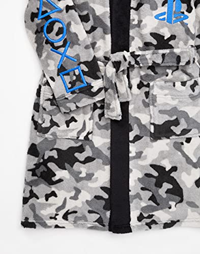 PlayStation Dressing Gown For Boys & Girls | Kids Camo Monochrome Game Controller Pocket Bathrobe | Childrens Soft Fluffy Nightwear Robe 13-14 Years