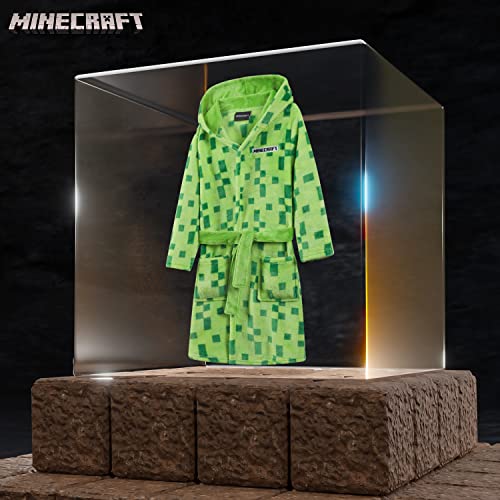 Minecraft Dressing Gown for Boys, Fluffy Fleece Bathrobe Kids Teens (Green, 7-8 Years)