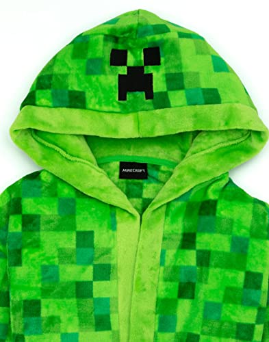 Minecraft Creeper Dressing Gown For Boys & Girls | Kids Green Soft Pixelated Bathrobe With Creeper Face Hood | Teens & Children’s Nightwear Robe | Gamer Gifts
