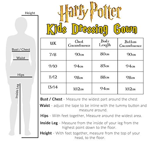 Harry Potter Kids Dressing Gown, Gryffindor Soft Fleece Robe for Boys Or Girls (Black, 11-12 Years)