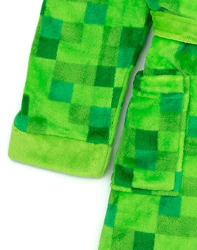 Minecraft Creeper Dressing Gown For Boys & Girls | Kids Green Soft Pixelated Bathrobe With Creeper Face Hood | Teens & Children’s Nightwear Robe | Gamer Gifts