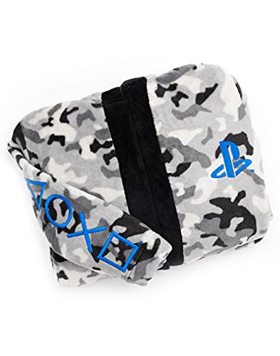 PlayStation Dressing Gown For Boys & Girls | Kids Camo Monochrome Game Controller Pocket Bathrobe | Childrens Soft Fluffy Nightwear Robe 13-14 Years