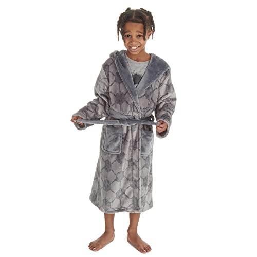 Metzuyan Kids Boys Hooded Dressing Gown Football Printed Robe Grey Nightwear Size 13 Years