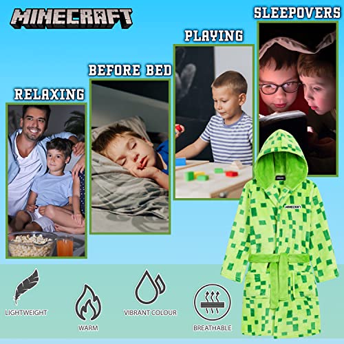 Minecraft Dressing Gown for Boys, Fluffy Fleece Bathrobe Kids Teens (Green, 7-8 Years)