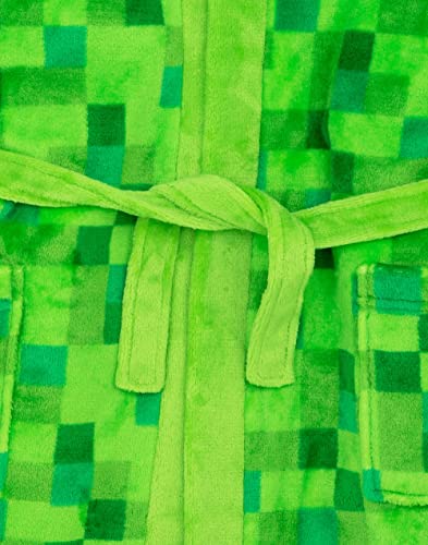 Minecraft Creeper Dressing Gown For Boys & Girls | Kids Green Soft Pixelated Bathrobe With Creeper Face Hood | Teens & Children’s Nightwear Robe | Gamer Gifts