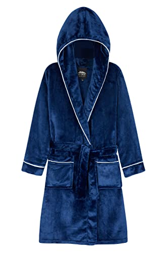 CityComfort Boys Dressing Gown, Fluffy Fleece Kids Dressing Gown, Super Soft Hooded Robe for Boys and Teens (13-14 Years, Dark Blue)