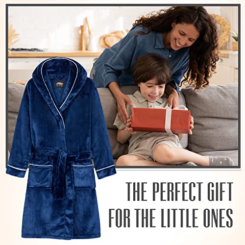 CityComfort Boys Dressing Gown, Fluffy Fleece Kids Dressing Gown, Super Soft Hooded Robe for Boys and Teens (13-14 Years, Dark Blue)