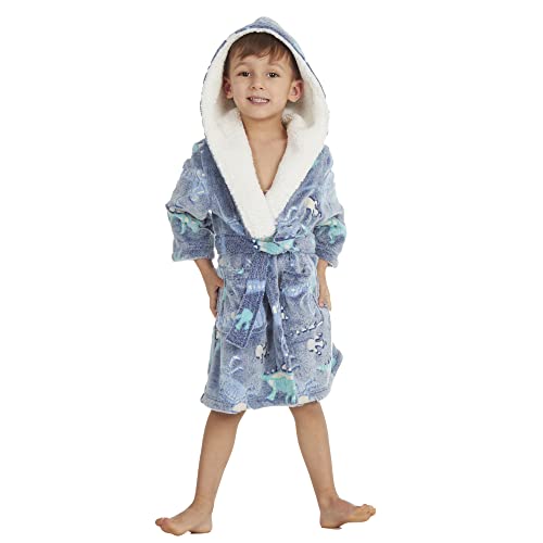 Metzuyan Kids Boys Dino Dressing Gown Toddler Robe Dragon Glow In The Dark Fluffy Snuggle Fleece Hood Size 3-4 Years