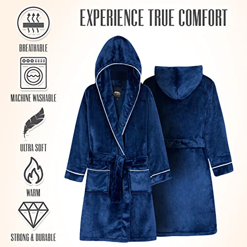 CityComfort Boys Dressing Gown, Fluffy Fleece Kids Dressing Gown, Super Soft Hooded Robe for Boys and Teens (13-14 Years, Dark Blue)