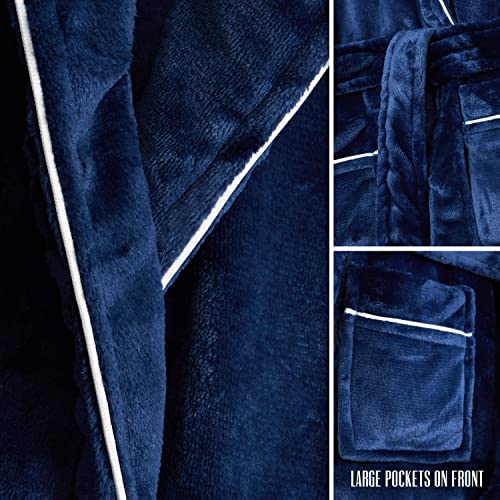 CityComfort Boys Dressing Gown, Fluffy Fleece Kids Dressing Gown, Super Soft Hooded Robe for Boys and Teens (13-14 Years, Dark Blue)