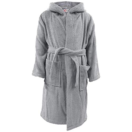 A2Z 4 Kids Unisex Terry Towel Robe 100% Cotton Dressing Gown - Towel Bathrobe Steel Grey 13