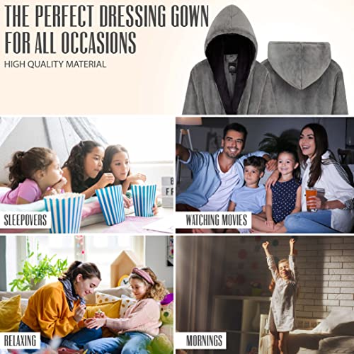 CityComfort Dressing Gown Boys, Kids Fleece Hooded Dressing Gown 7-14 Years (13-14 Years, Grey)