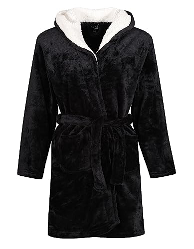 Ex UK Store Boys Dressing Gown Sherpa Hood Soft Luxury Plush Nightwear 10 11 12 13 Years (Black 11-12Y)