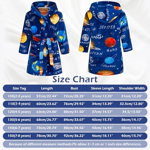 Baogaier Kids Bathrobe Hooded Girls Boys Dressing Gown Flannel Bath Robe with Hood Lightweight Pyjama Planet Pattern Nightwear Sleepwear Unisex Age 5-6 years