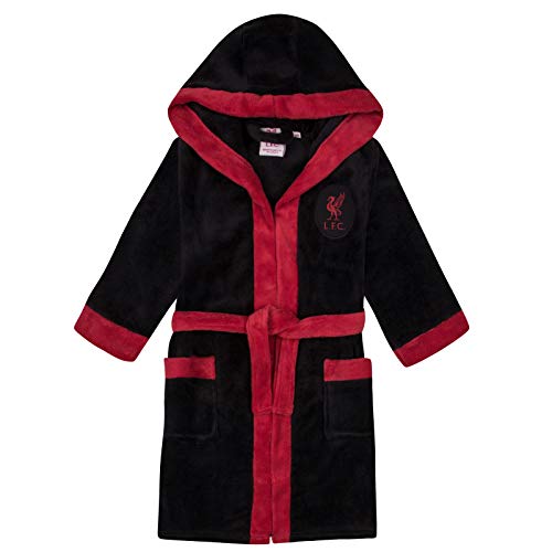 Liverpool FC Official Football Gift Boys Fleece Dressing Gown Robe Blk 9-10 Yrs