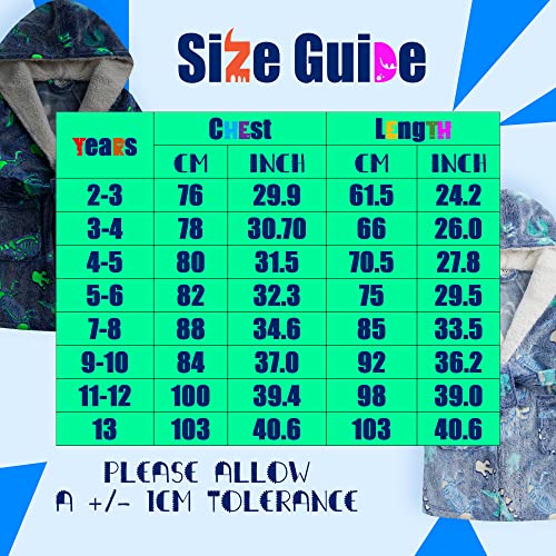 Metzuyan Kids Boys Dino Dressing Gown Toddler Robe Dragon Glow In The Dark Fluffy Snuggle Fleece Hood Size 3-4 Years