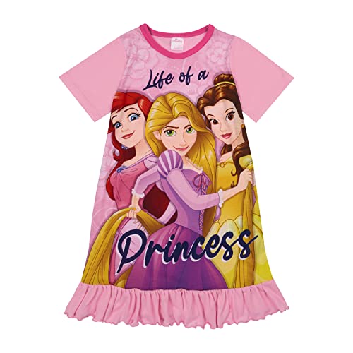 Disney Princess Girls Nightdress, Belle Rapunzel and Ariel Nightie, Ages 3 to 8 Years Old (6-7 Years) Pink