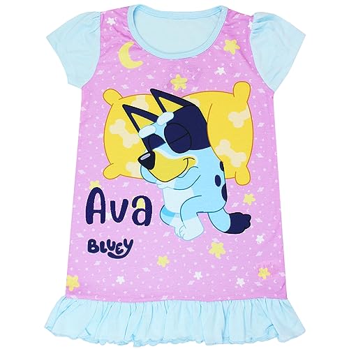 TeddyT's Personalised Bluey Girl's Nightie Pyjama Dress (3-4 Years) Lilac