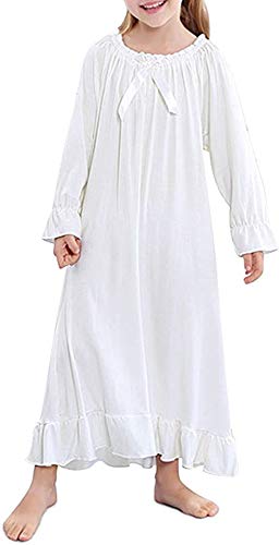 Girls Cotton Princess Nightgown Long Sleeve Solid Color for Kids 10-12 Years