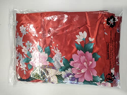 Westkun Girls Kimono for Kids Silk Dressing Gown Satin Robes Peacock and Blossoms Bathrobes Sleepwear for Spa Wedding Birthday Party Dress(Red,Tag 14)