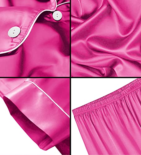 SWOMOG Toddler Girls Boys Silk Pyjamas Short Sleeve Button-Down PJs Nightwear Satin Pajama with Shorts for Summer Rose