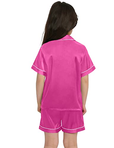 SWOMOG Toddler Girls Boys Silk Pyjamas Short Sleeve Button-Down PJs Nightwear Satin Pajama with Shorts for Summer Rose