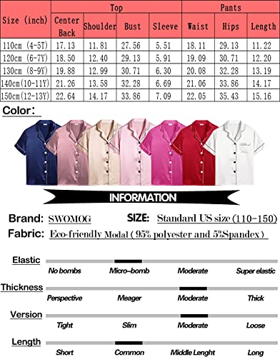 SWOMOG Toddler Girls Boys Silk Pyjamas Short Sleeve Button-Down PJs Nightwear Satin Pajama with Shorts for Summer Rose