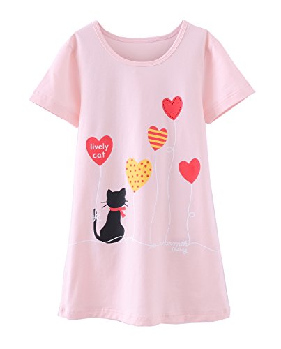 Girl Nighties Cotton Sleepwear for Toddler 13-14 Years Pink Cat Lovely Cat