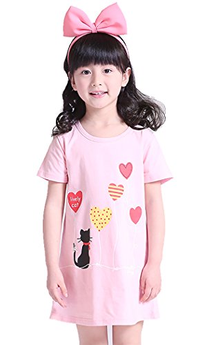 Girl Nighties Cotton Sleepwear for Toddler 13-14 Years Pink Cat Lovely Cat