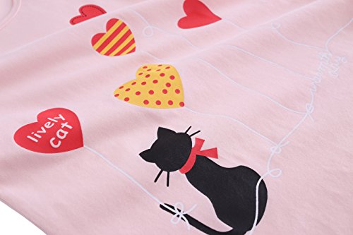 Girl Nighties Cotton Sleepwear for Toddler 13-14 Years Pink Cat Lovely Cat