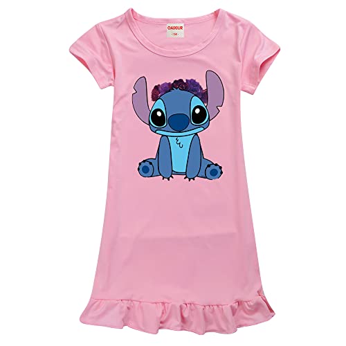 OAIXIUR Girls Pyjamas Blue Cat Printing Nighties Cute Princess Dress Up (Light Pink,8-9 Years,8 Years,9 Years)
