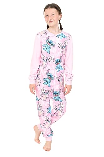 Disney Girls Lilo and Stitch Stitch & Angel Pink Fleece Sleepsuit Kids All in One (12-13 Years)