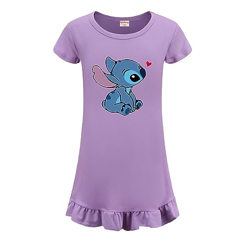 Xpialong Blue Cat Merch Girls Pajamas Nightdress Pjs Girls Dress for 3-13 Years (Purple2,11-12 Years)