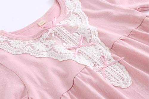 Big Girls' Princess Nighties Lace Sleep Shirts Long Sleeve Solid Pink 8
