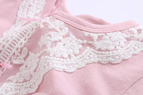 Big Girls' Princess Nighties Lace Sleep Shirts Long Sleeve Solid Pink 8