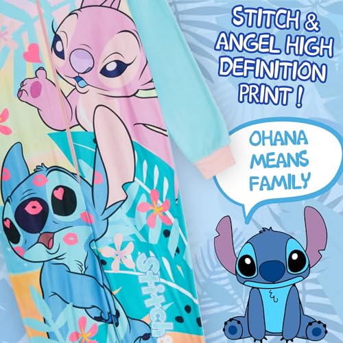 Disney Stitch and Angel Onesie for Kids All in One Sleepsuit Lounge Pyjamas for Girls Fleece Pjs Nightwear 9-10 Years Blue