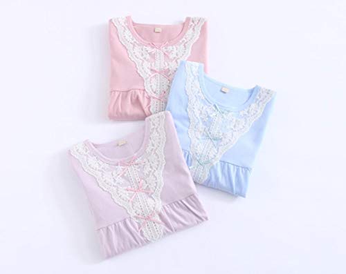 Big Girls' Princess Nighties Lace Sleep Shirts Long Sleeve Solid Pink 8