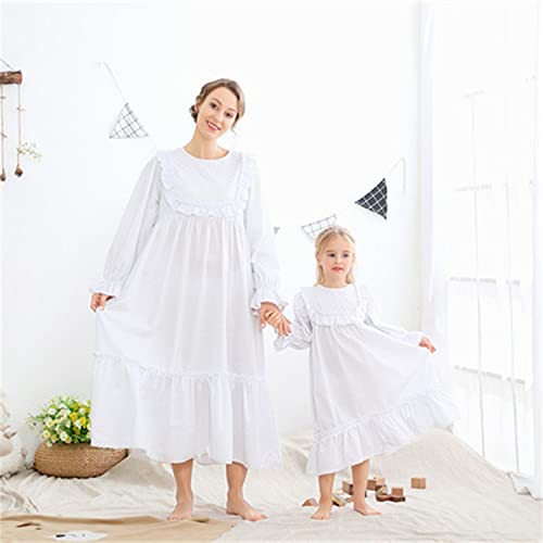 Alunsito Toddler Little Girls Nightgowns Soft Princess Long Sleeve Round Neck Long Sleeve Dress Vintage Ruffle Lace Sleepwear Nightdress 130 White 7-8 Years