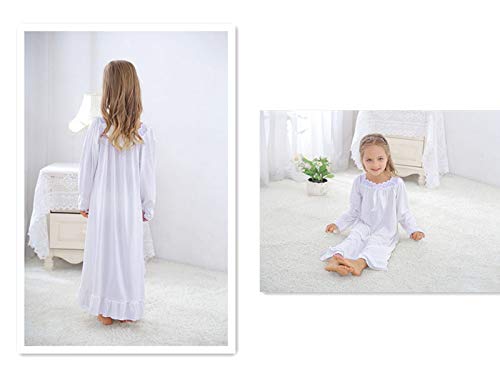 CHUNG Little Girls Vintage Victorian Nighties Long Sleeve Lace Square Neck Nightdress Princess Nightgown White, 10-12 Years