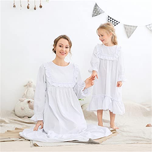 Alunsito Toddler Little Girls Nightgowns Soft Princess Long Sleeve Round Neck Long Sleeve Dress Vintage Ruffle Lace Sleepwear Nightdress 130 White 7-8 Years